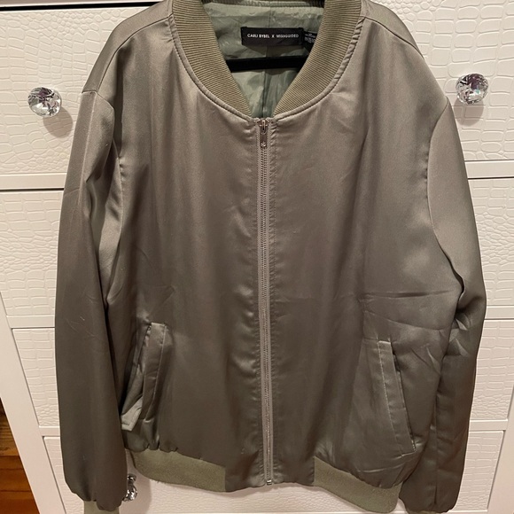 Carli Bybel x Missguided sage green satin bomber jacket - Picture 2 of 4